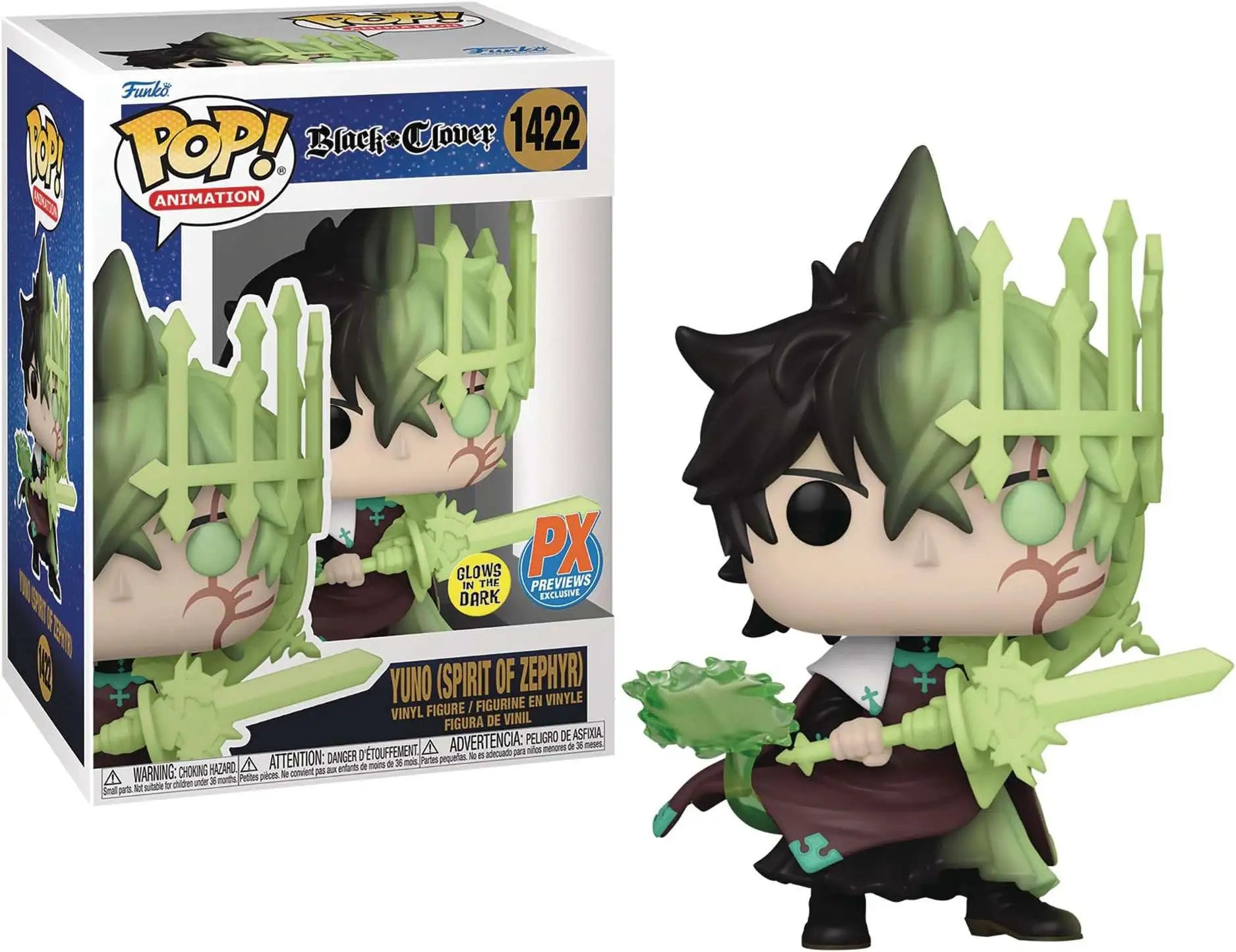 BLACK CLOVER YUNO (SPIRIT OF ZEPHYR) FUNKO POP #1422 GLOWS IN THE DARK PX PREVIEWS EXCLUSIVE