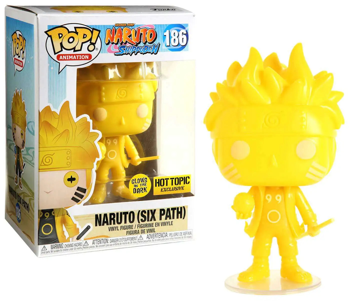 SHONEN JUMP NARUTO SHIPPUDE NARUTO (SIX PATH) FUNKO POP #186 GLOWS IN THE DARK HOT TOPIC EXCLUSIVE
