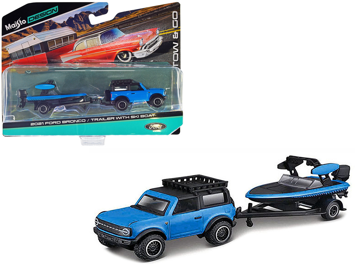 1/64 MAISTO 2021 FORD BRONCO / TRAILER WITH SKI BOAT - TOW & GO