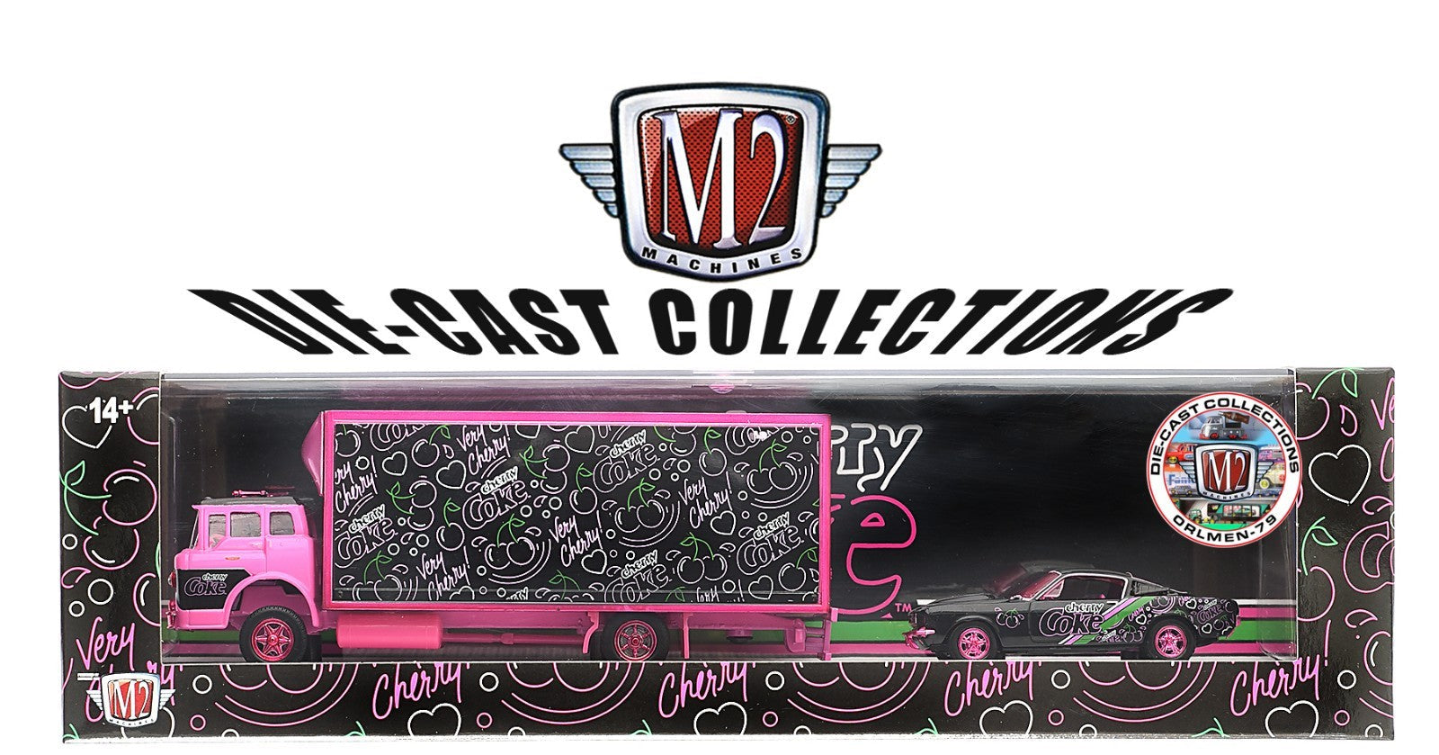 1/64 1966 FORD C-950 TRUCK & 1965 FORD MUSTANG 2+2 CHERRY COKE “CHASE” (750 PCS PINK VARIATION) - M2 MACHINES