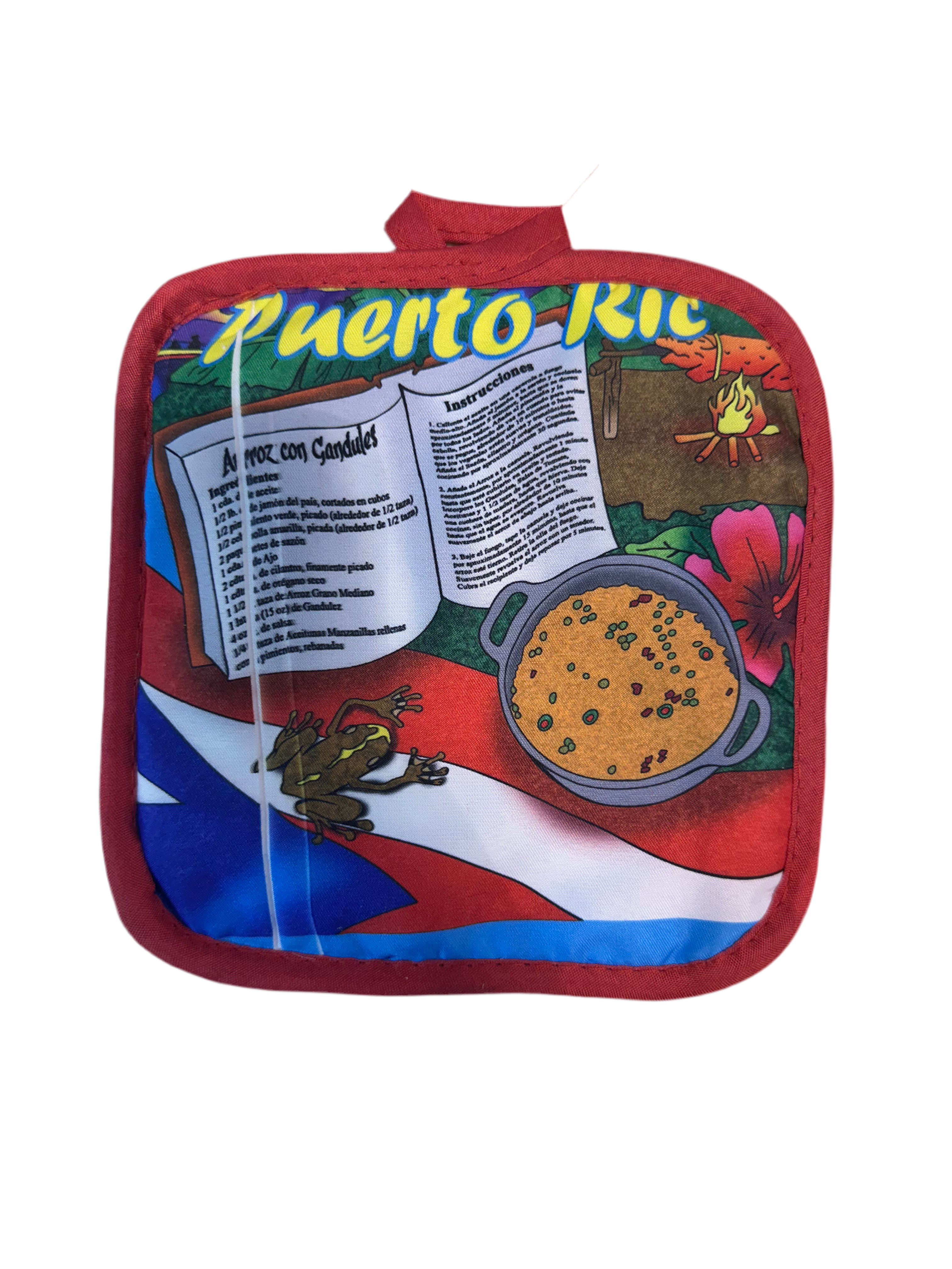 PUERTO RICO POT HOLDER ARROZ CON GANDULES RECIPE - AGARRADERA DE RECETA DE COCINA ARROZ CON GANDULES