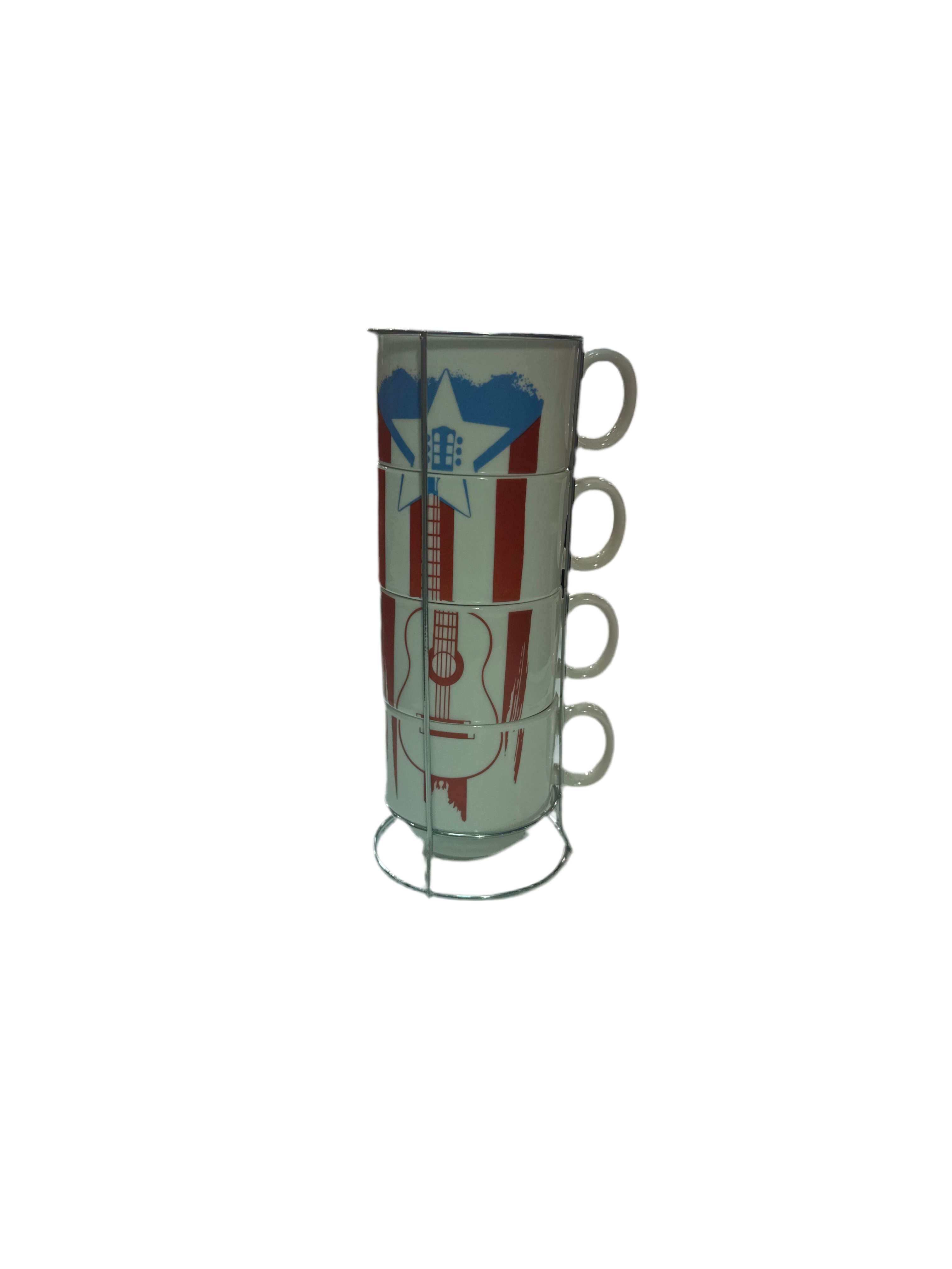 COFFEE AND TEA SET OF 4 WITH PUERTO RICO FLAG