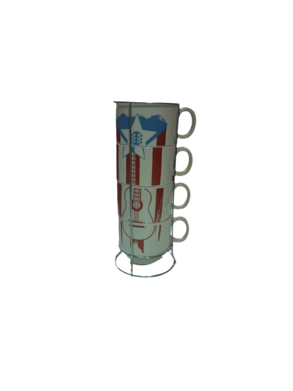 COFFEE AND TEA SET OF 4 WITH PUERTO RICO FLAG