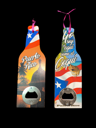 ABREBOTELLAS DE MADERA CON DISEÑO DE PUERTO RICO