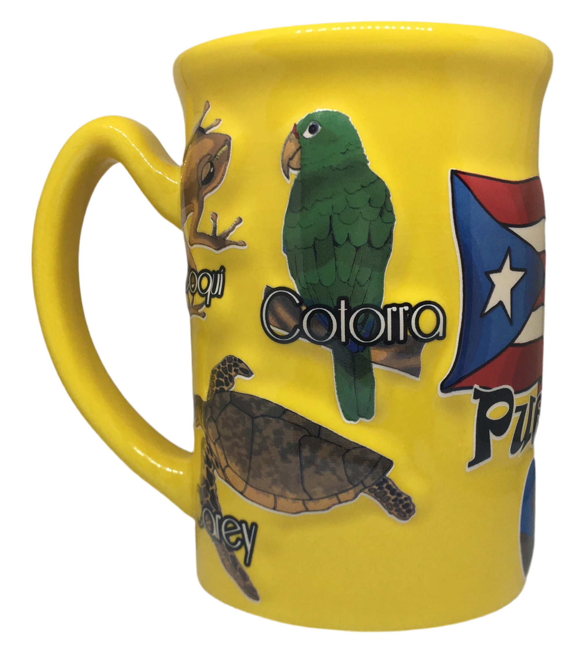 Taza de PR amarilla- Bandera en relieve