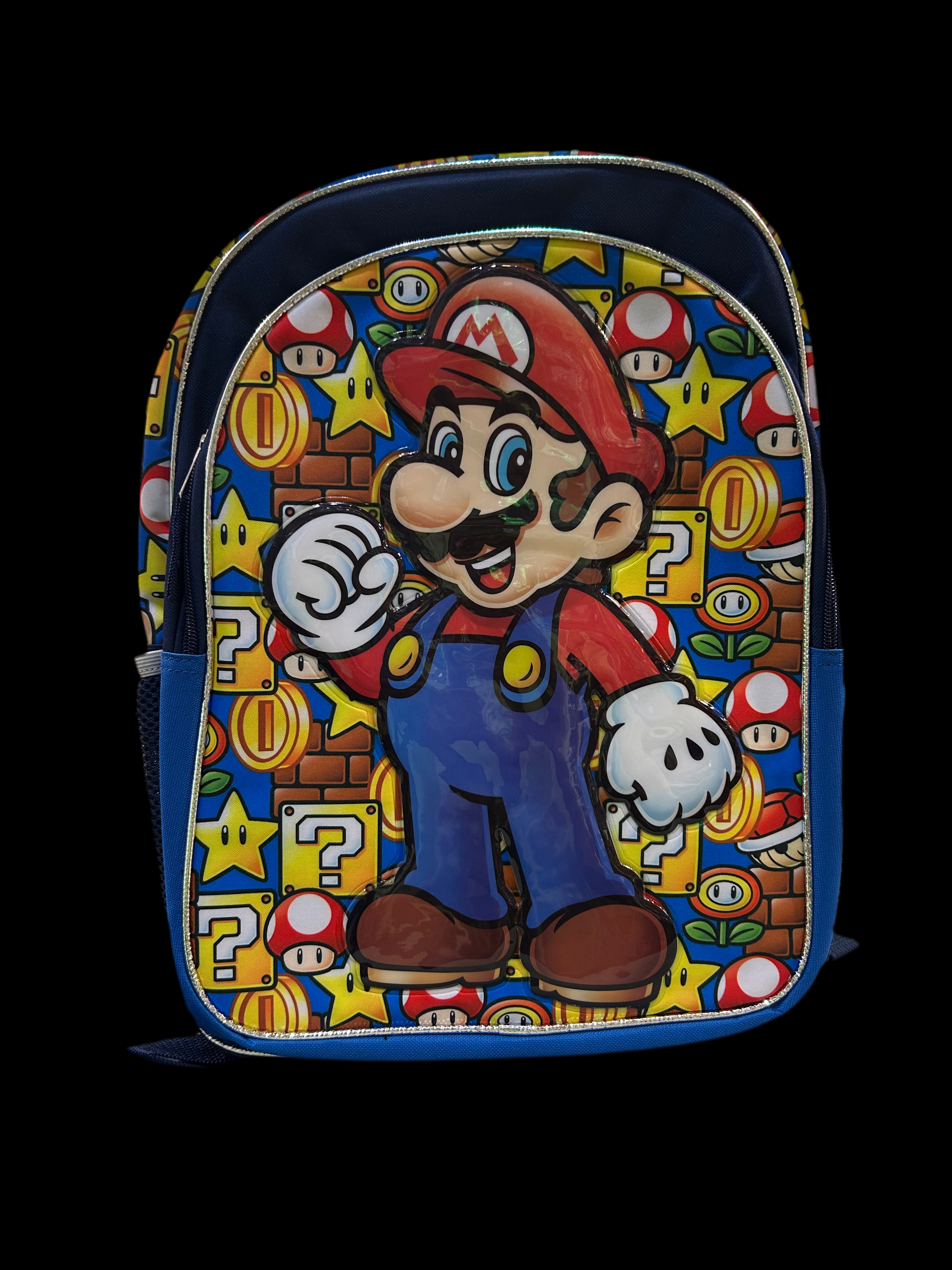 MOCHILA DE FICHAS DORADAS SUPER MARIO DE 18”