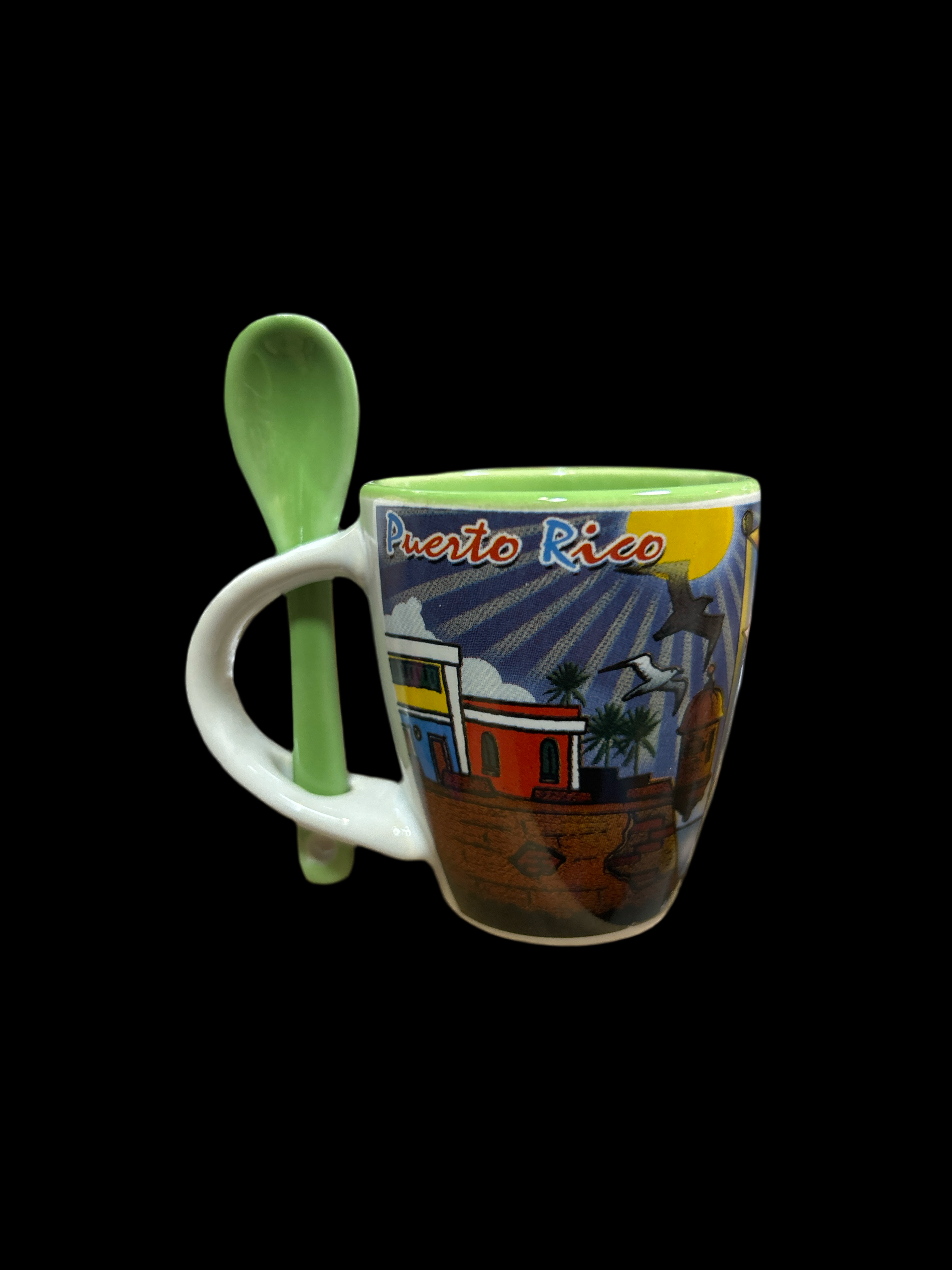 SMALL MUG WITH SPOON / OLD SAN JUAN AMD MORRO -   MINI TAZA CON CUCHARA (GREEN)