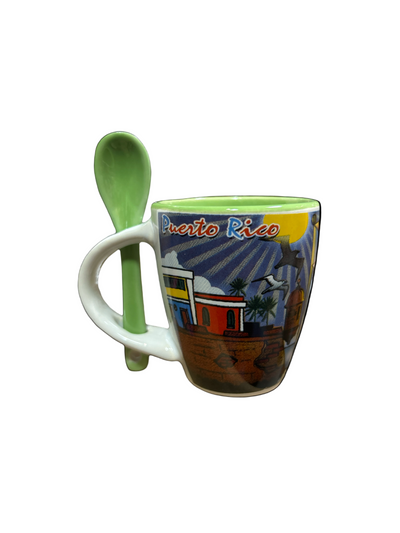 SMALL MUG WITH SPOON / OLD SAN JUAN AMD MORRO -  MINI TAZA CON CUCHARA (GREEN)