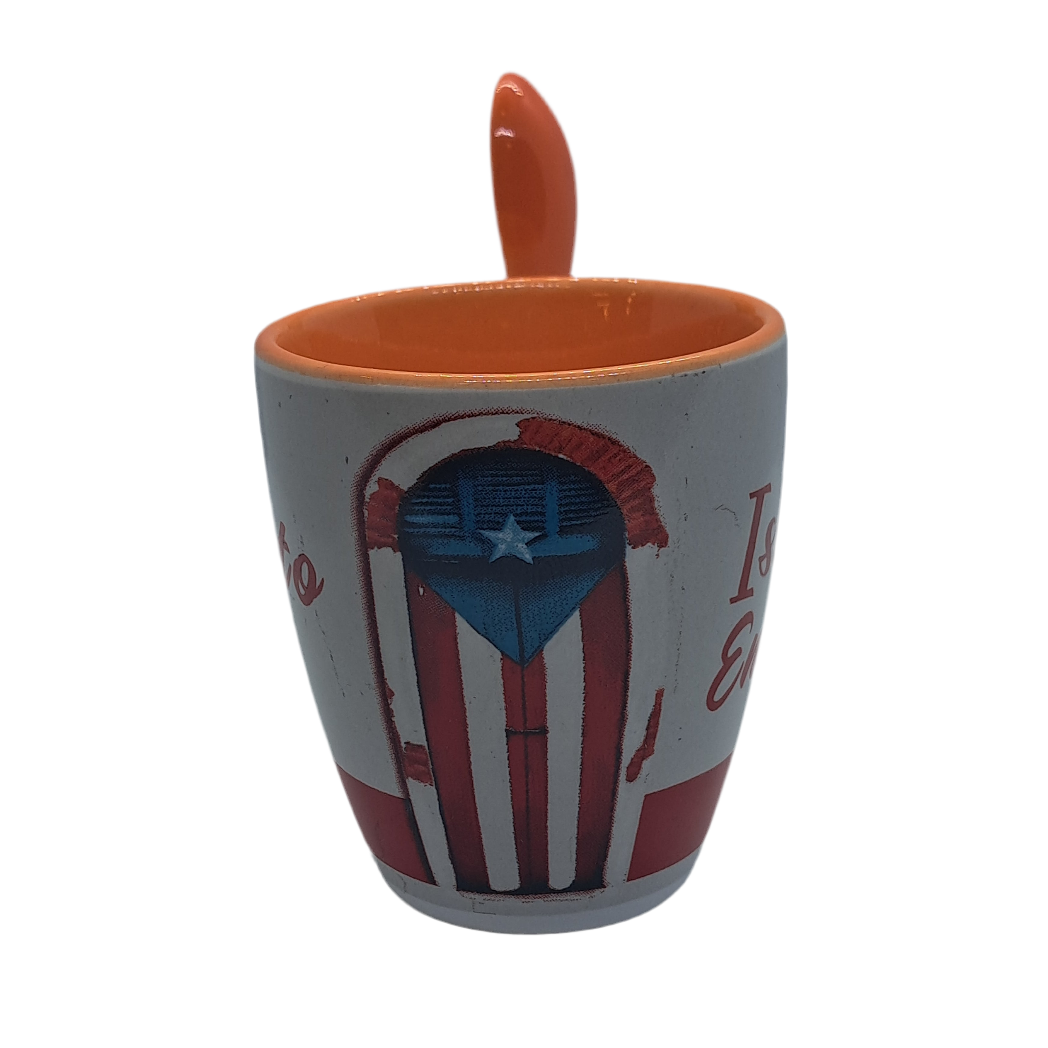 TAZA CON CUCHARA PUERTA CON LA BANDERA PR ANARANJADA 2.5"