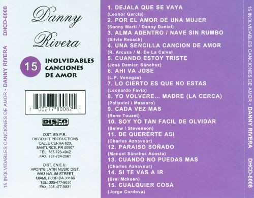 CD de Danny Rivera - 15 inolvidables canciones de amor