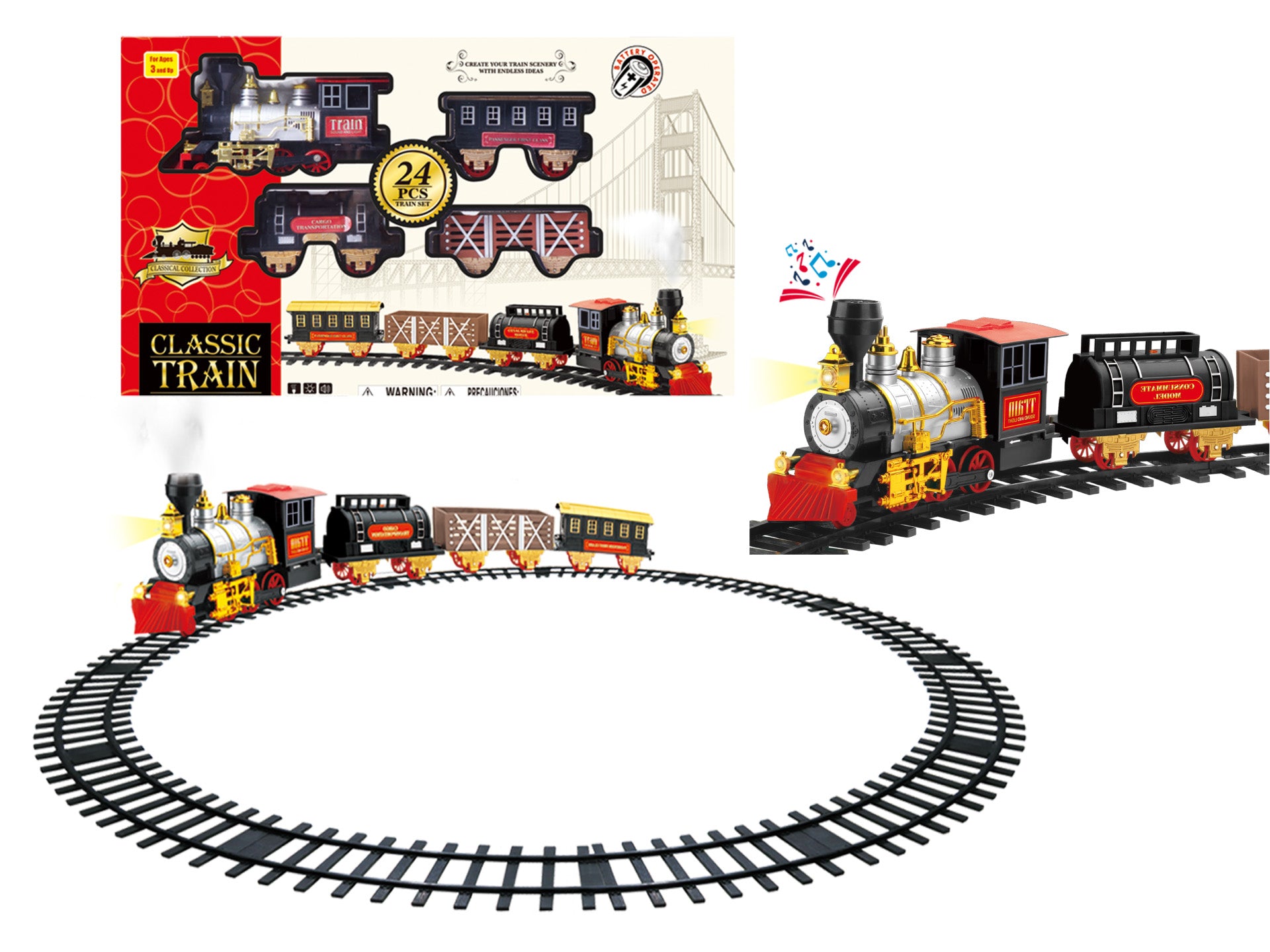 CLASSIC TRAIN SET WITH LIGHTS, SOUND & SMOKE - BATTERY OPERATED ITEM #1519