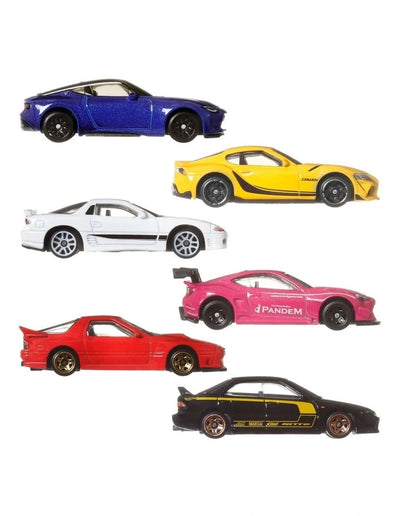 SET DE 6 PIEZAS CON TEMA CALLEJERO JAPONÉS HOTWHEELS A ESCALA 1/64