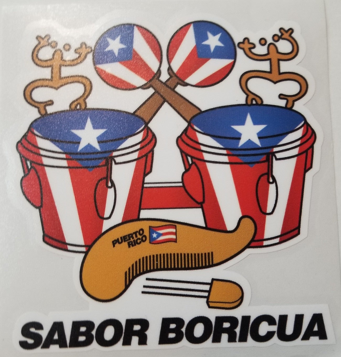 Sticker de PR - Coquí Taíno con instrumentos