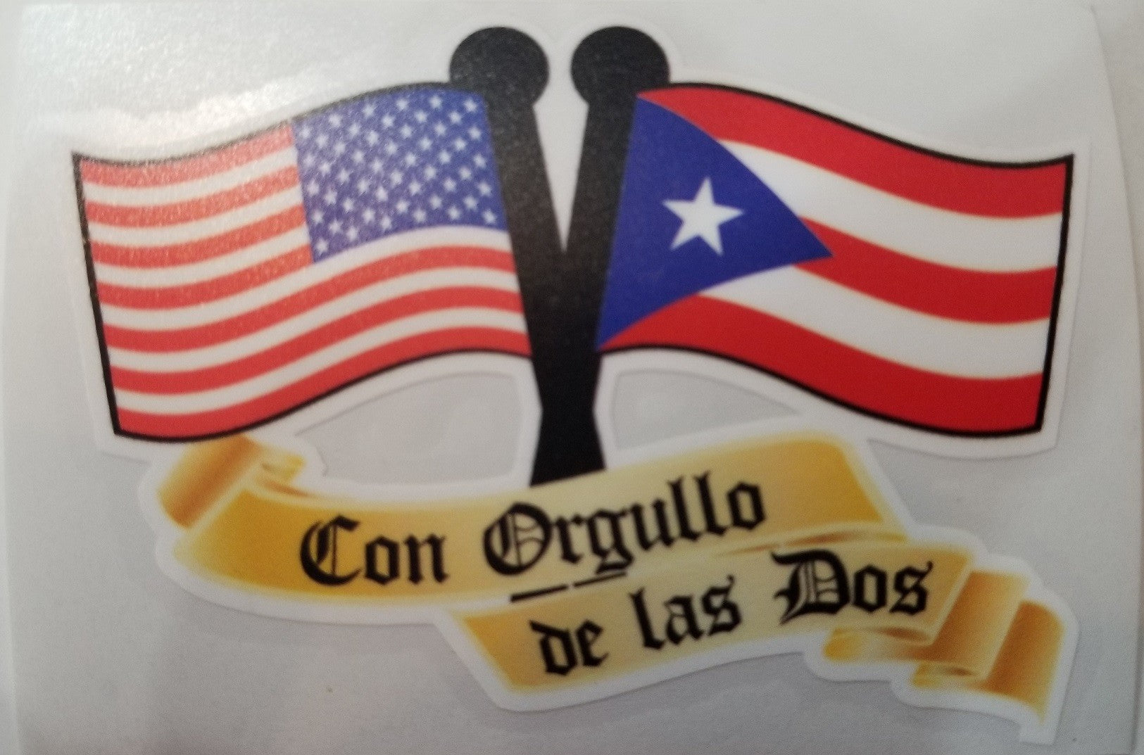 Sticker de PR - "Con orgullo de las dos"  Americano y Puertorriqueño