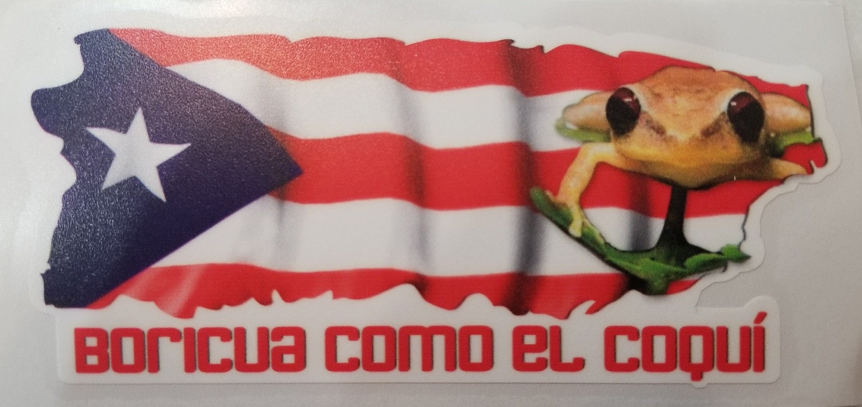 Sticker de PR - Mapa con bandera "Boricua como el coquí".