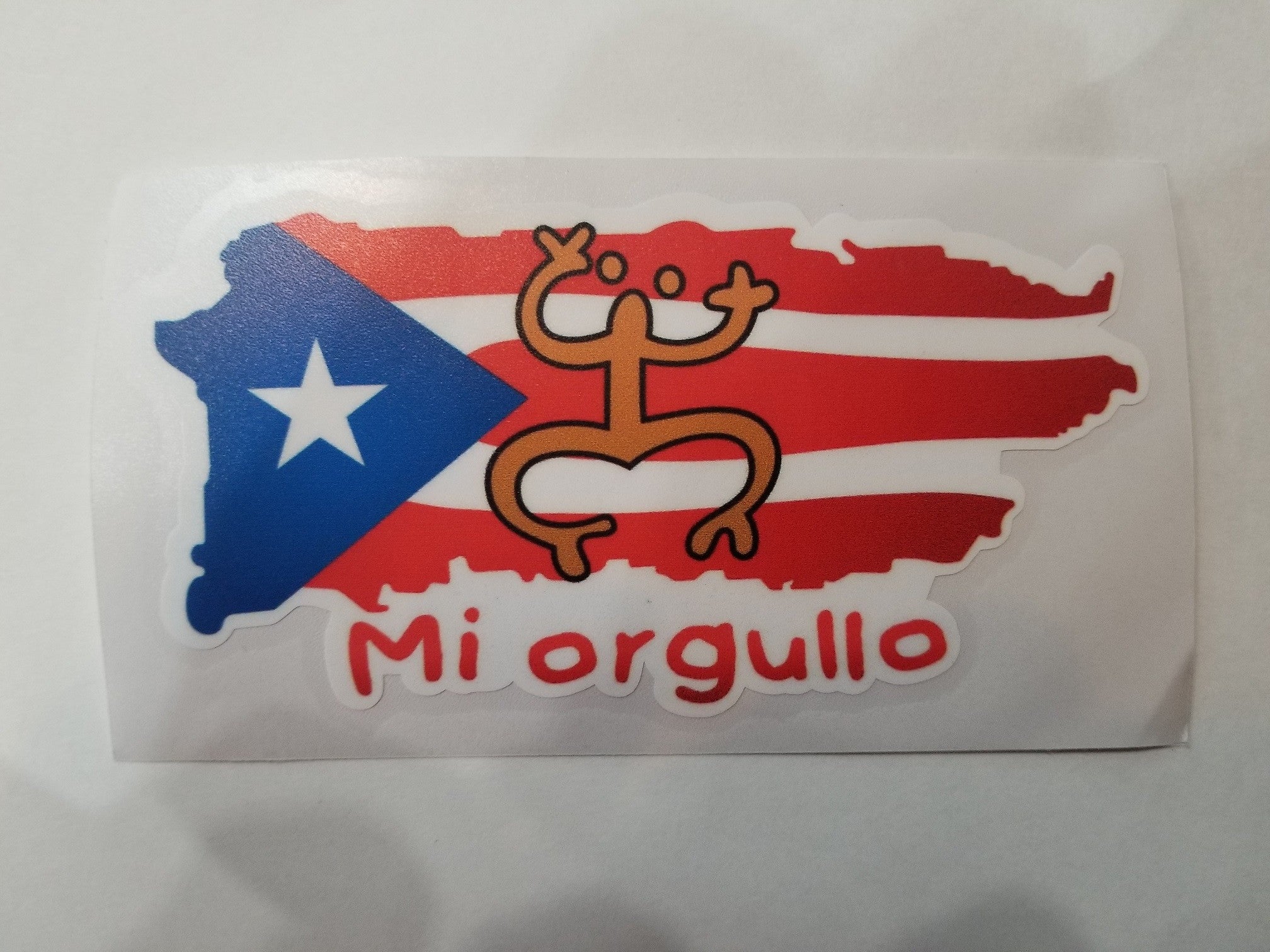 Sticker de PR - Mapa con bandera y coquí Taíno