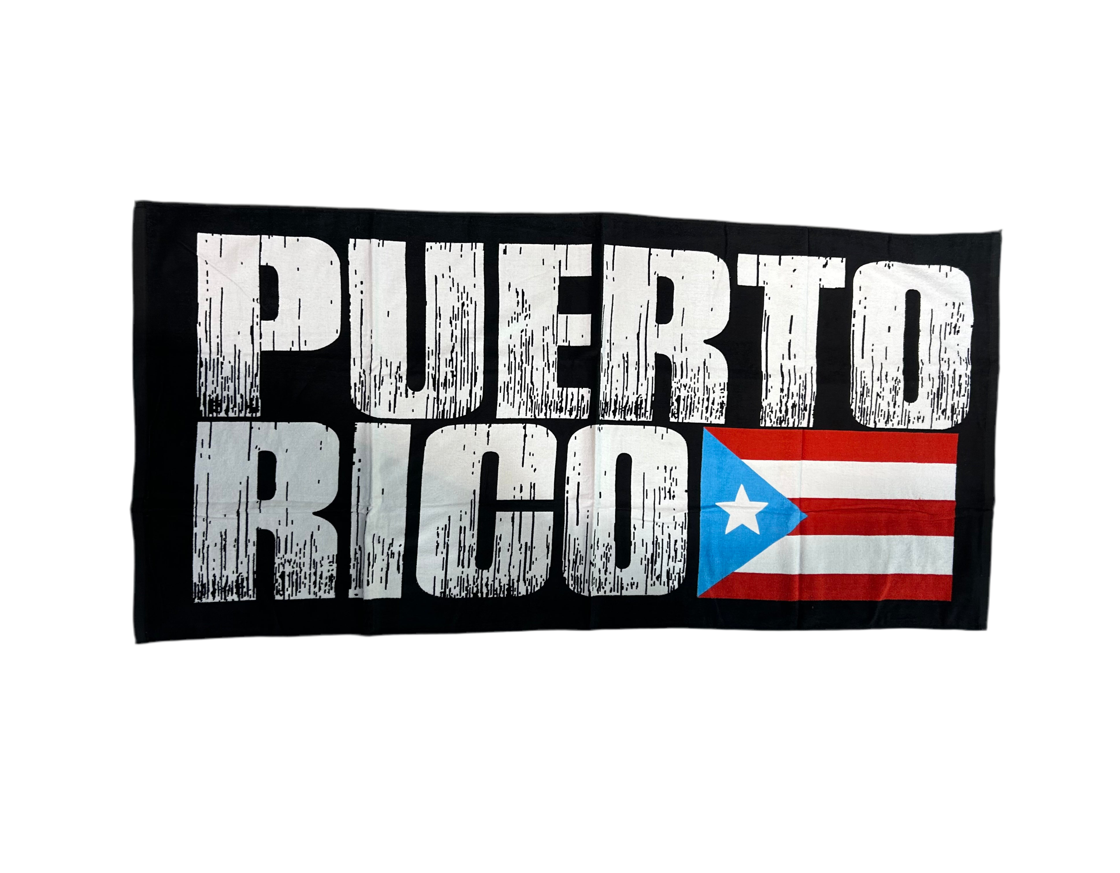 PUERTO RICO BEACH TOWEL LETTERS ON BLACK