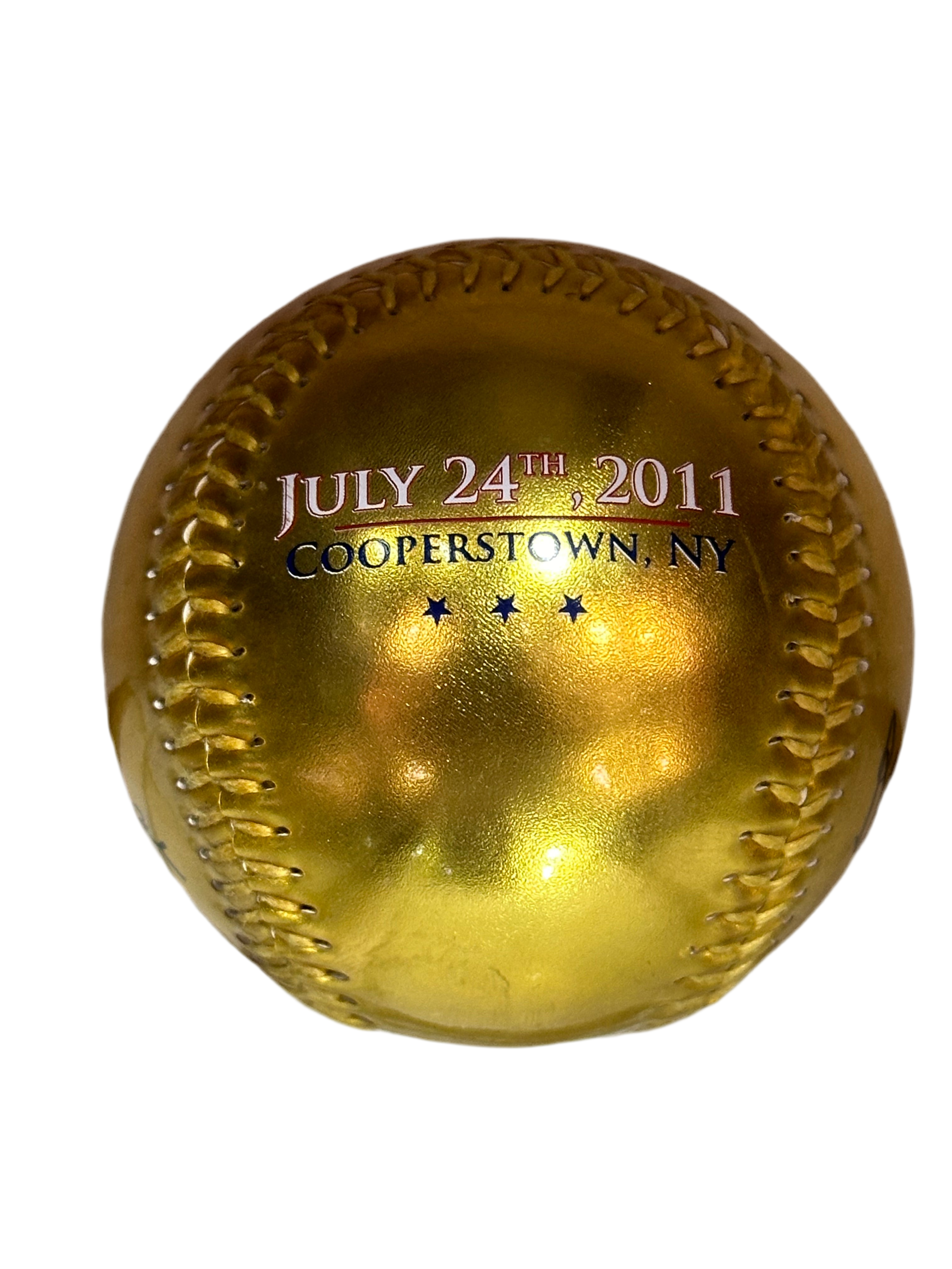 RAWLING BASEBALL JULY 24TH 2011 COOPERSTOWN GOLD BASEBALL WITH DISPLAY CASE