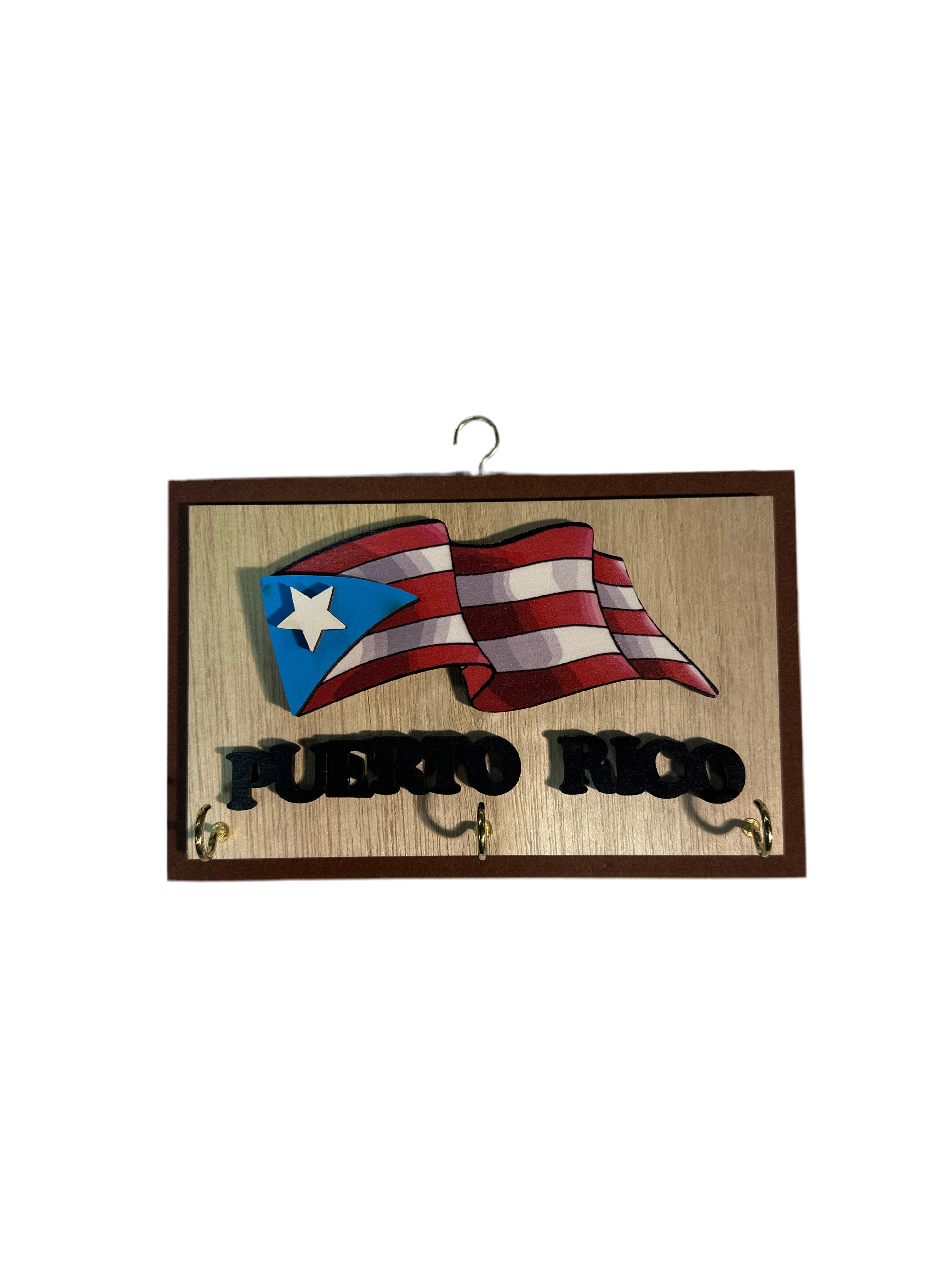 WOOD KEY HOLDER PUERTO RICO FLAG