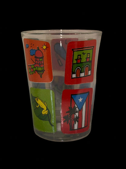 VASO DE CHUPITO DE 3" CON SÍMBOLOS DE LA CULTURA DE PUERTO RICO