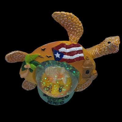 TORTUGA WATER BALL YELLOW WITH GARITA, PALM TREES, AND PUERTO RICO FLAG - BOLA DE AGUA EN FORMA DE TORTUGA COLOR AMARILLO CON BANDERA PALMAS Y GARITA DE PUERTO RICO
