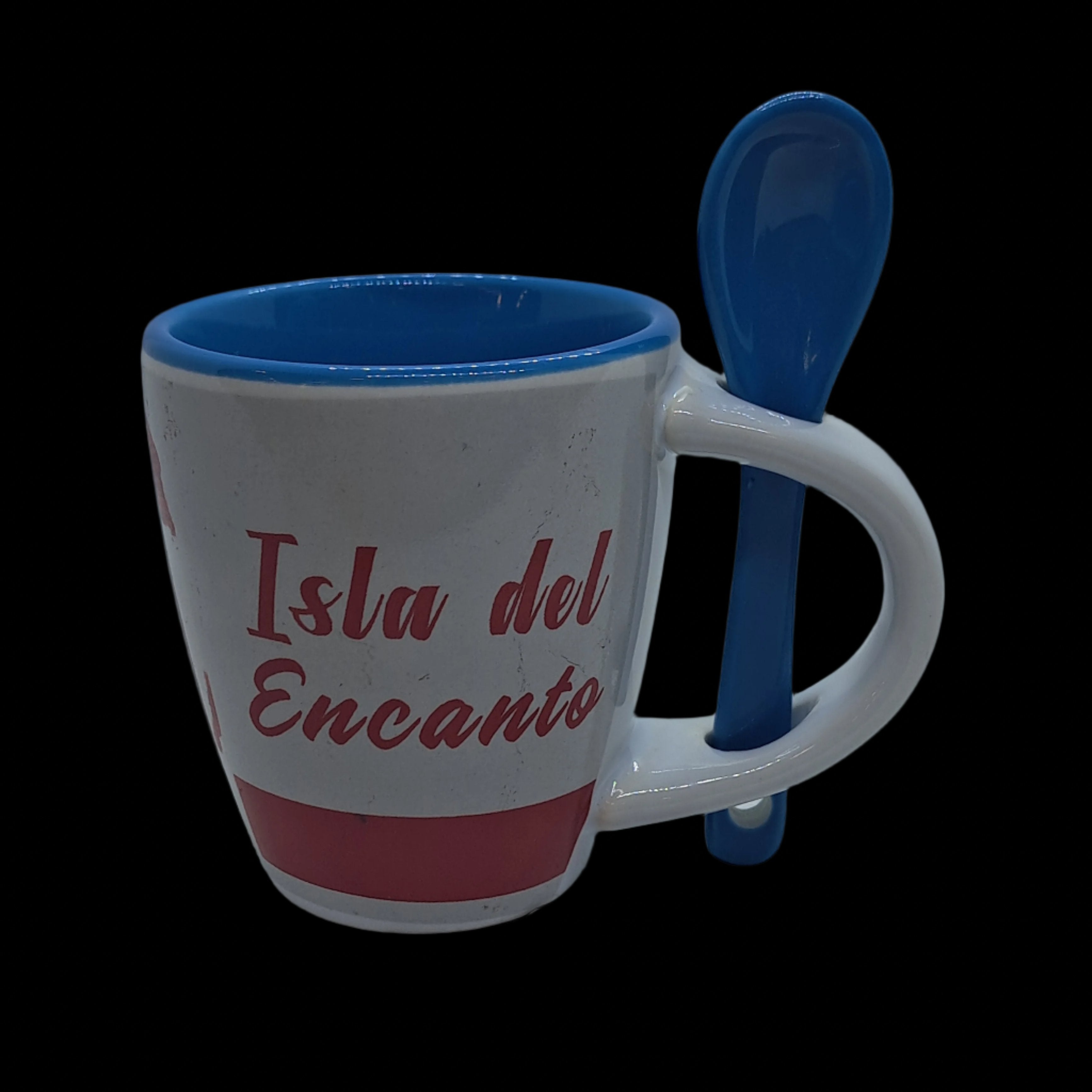 TAZA CON CUCHARA PUERTA CON BANDERA DE PR AZUL 2.5"