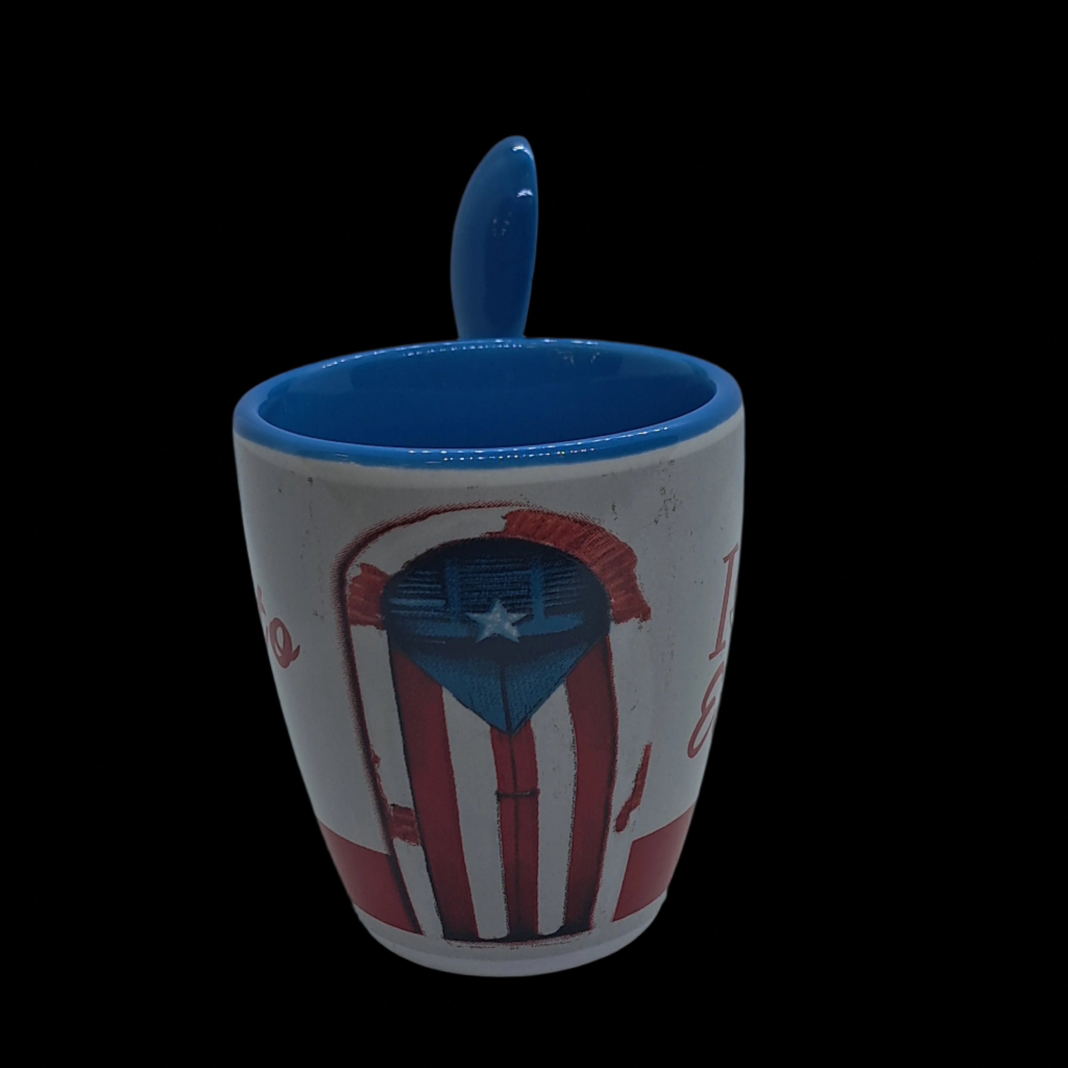 TAZA CON CUCHARA PUERTA CON BANDERA DE PR AZUL 2.5"