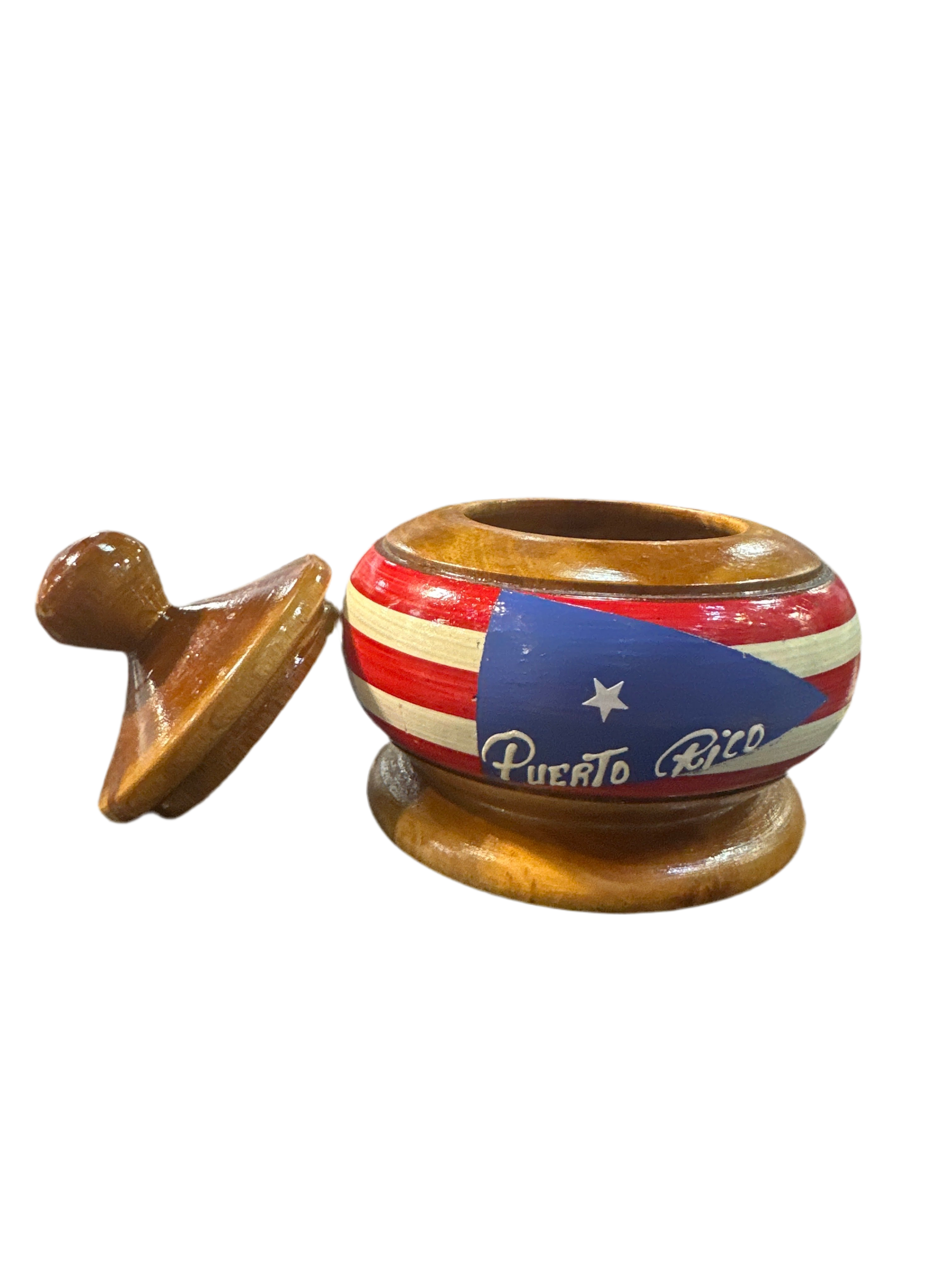 COFRE DE MADERA CON BANDERA DE PUERTO RICO.
