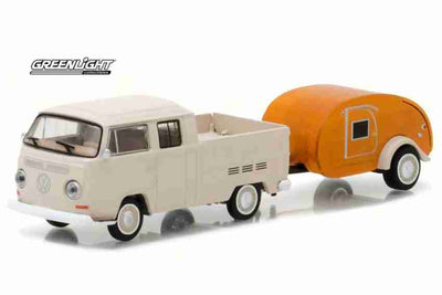 VOLKSWAGEN TIPO 2 DOBLE CABINA PICKUP Y REMOLQUE TEARDROP - ENGANCHE Y REMOLQUE, 1968, 1/64