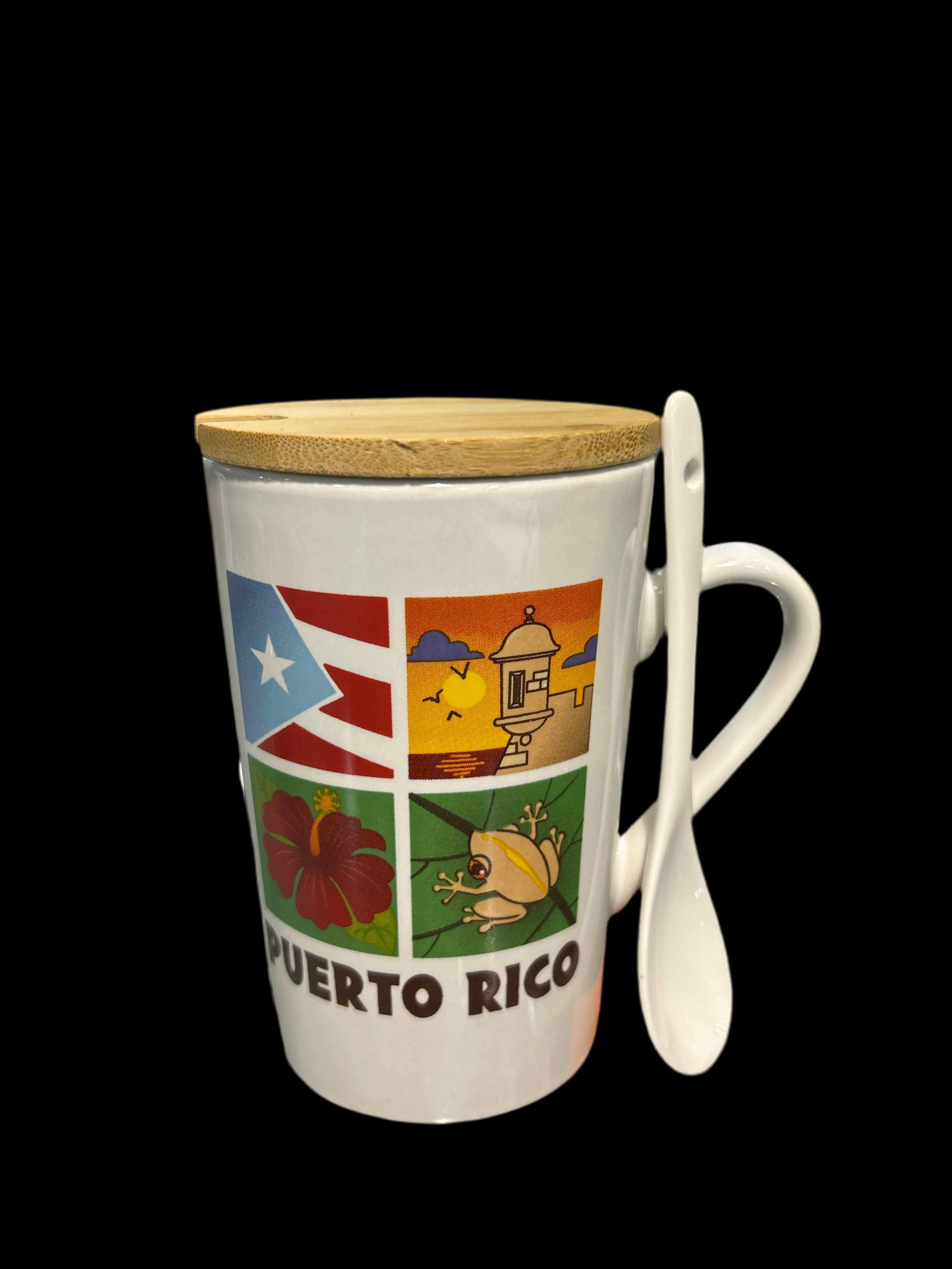 PUERTO RICO MUG MOSAIC DESIGN WITH SPOON - TAZA DE PUERTO RICO ESTILO MOSAICO CON CUCHARA