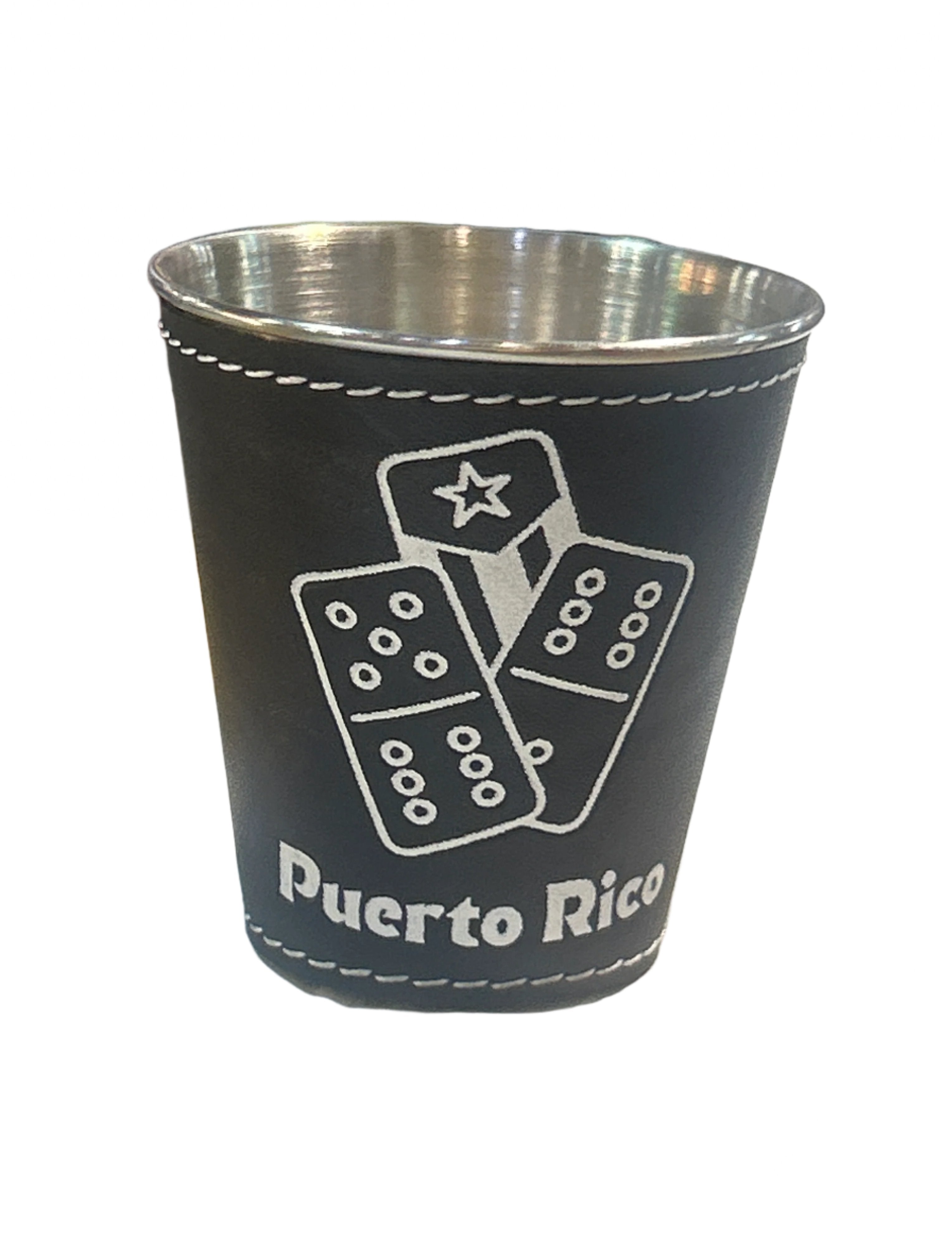 SHOT GLASS METAL Y CUERO - DOMINOES DE PUERTO RICO