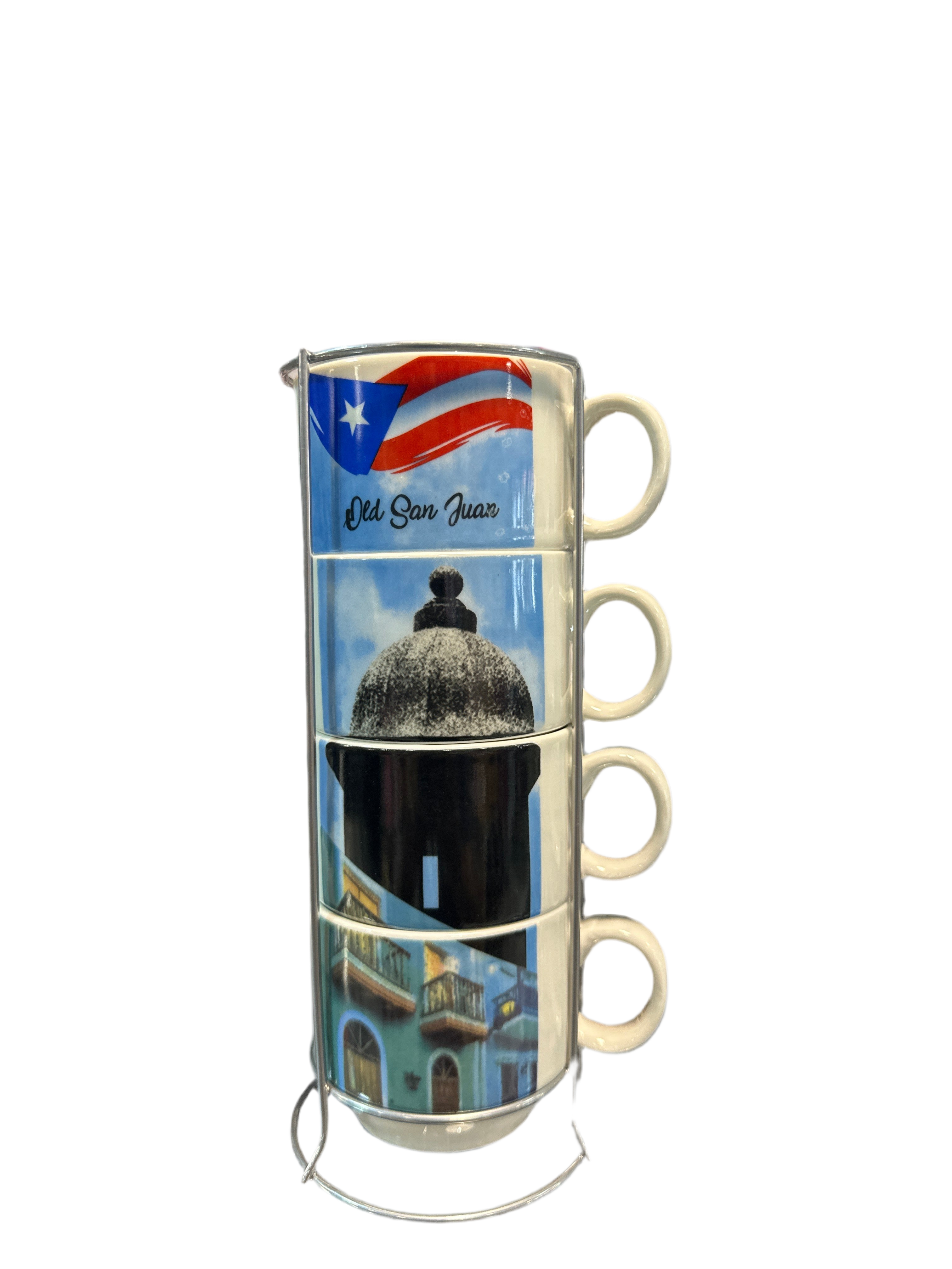 PUERTO RICO 4 PC.  COFFEE CUP SET WITH HOLDER STAND
