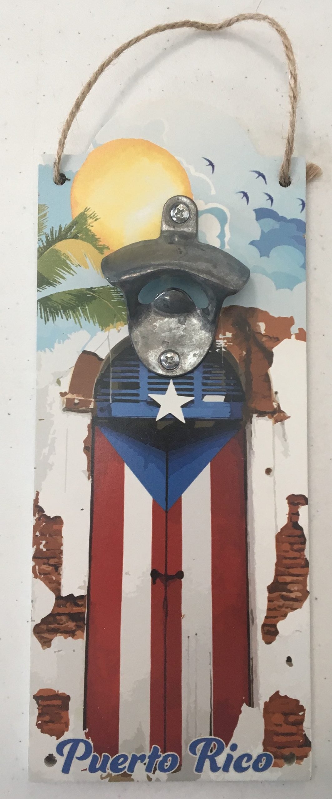 Destapador de Botella en forma de Garita ''Bottle opener'' de 12''- Puerta con bandera de Puerto Rico