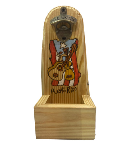ABRIDOR DE BOTELLAS ARTESANAL PUERTORRIQUEÑO EN MADERA.