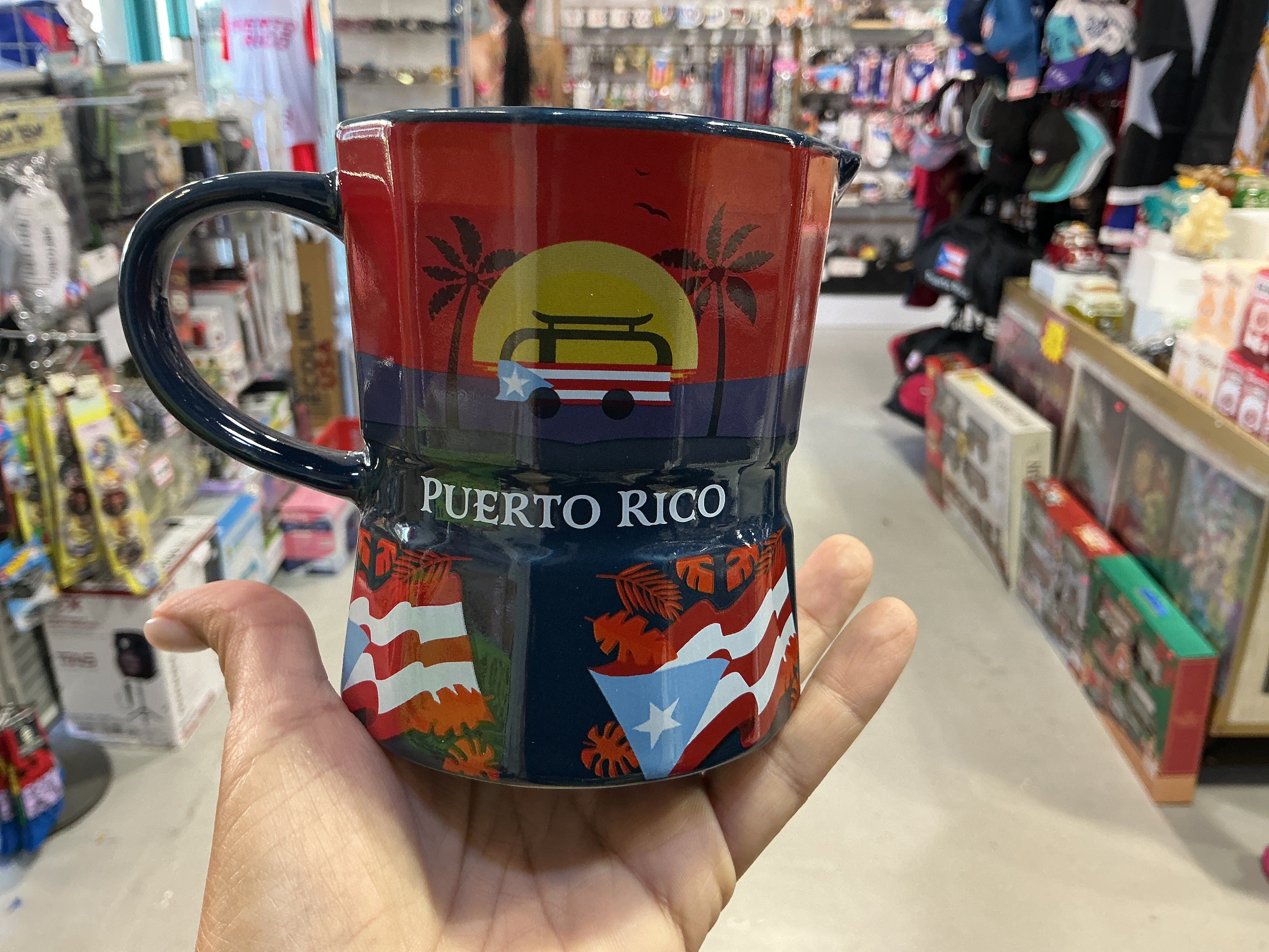 TAZA GRECA/AZUL MARINO VOLKSWAGEN CON BANDERA DE PUERTO RICO