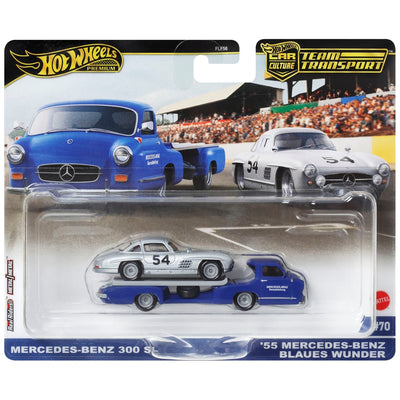 1/64 MERCEDES-BENZ 300 SL &amp; 55' MERCEDES-BENZ BLAUES WUNDER - TRANSPORTE DEL EQUIPO