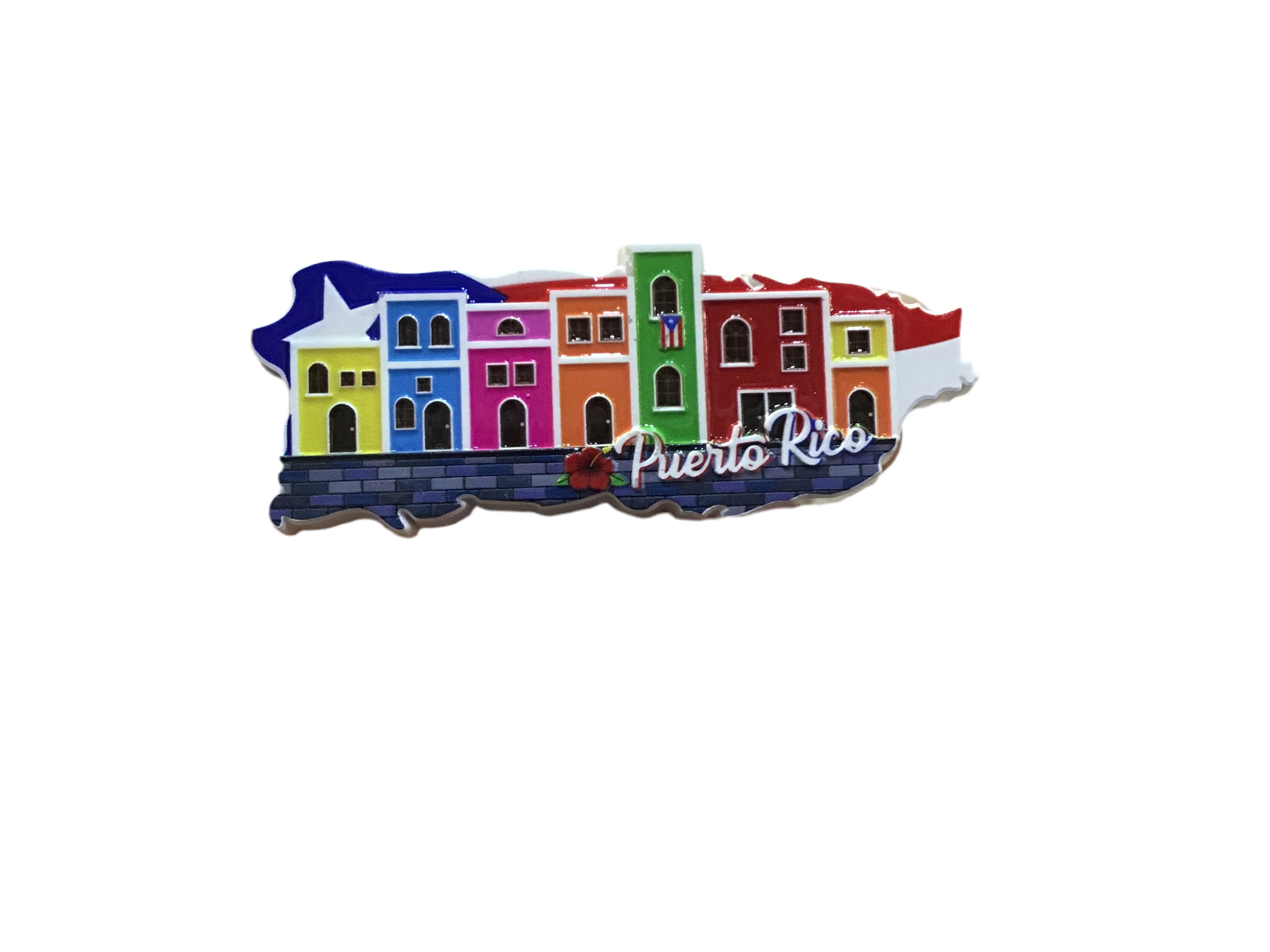 MAGNETO MAPA DE PUERTO RICO CON CASITAS VIEJO SAN JUAN