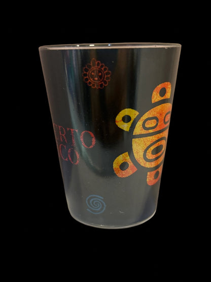 3" PUERTO RICO TAINO SYMBOLS W/BLACK BACKGROUND SHOTGLASS