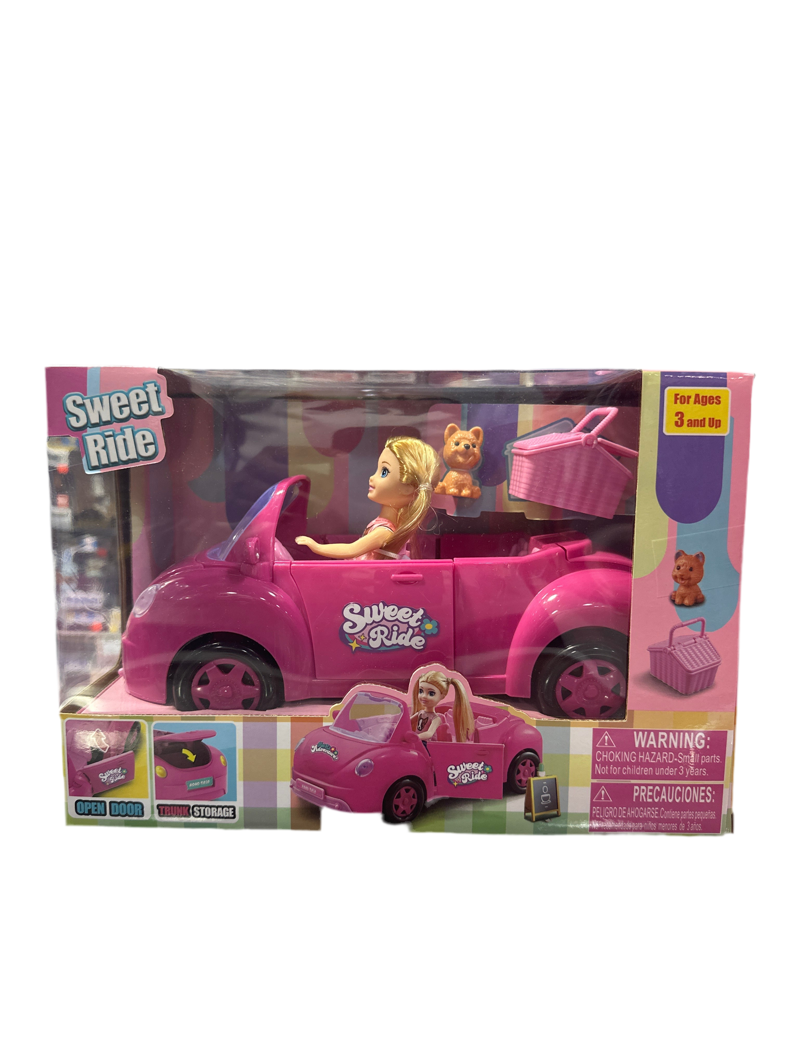 DOLL WITH CAR AND PET