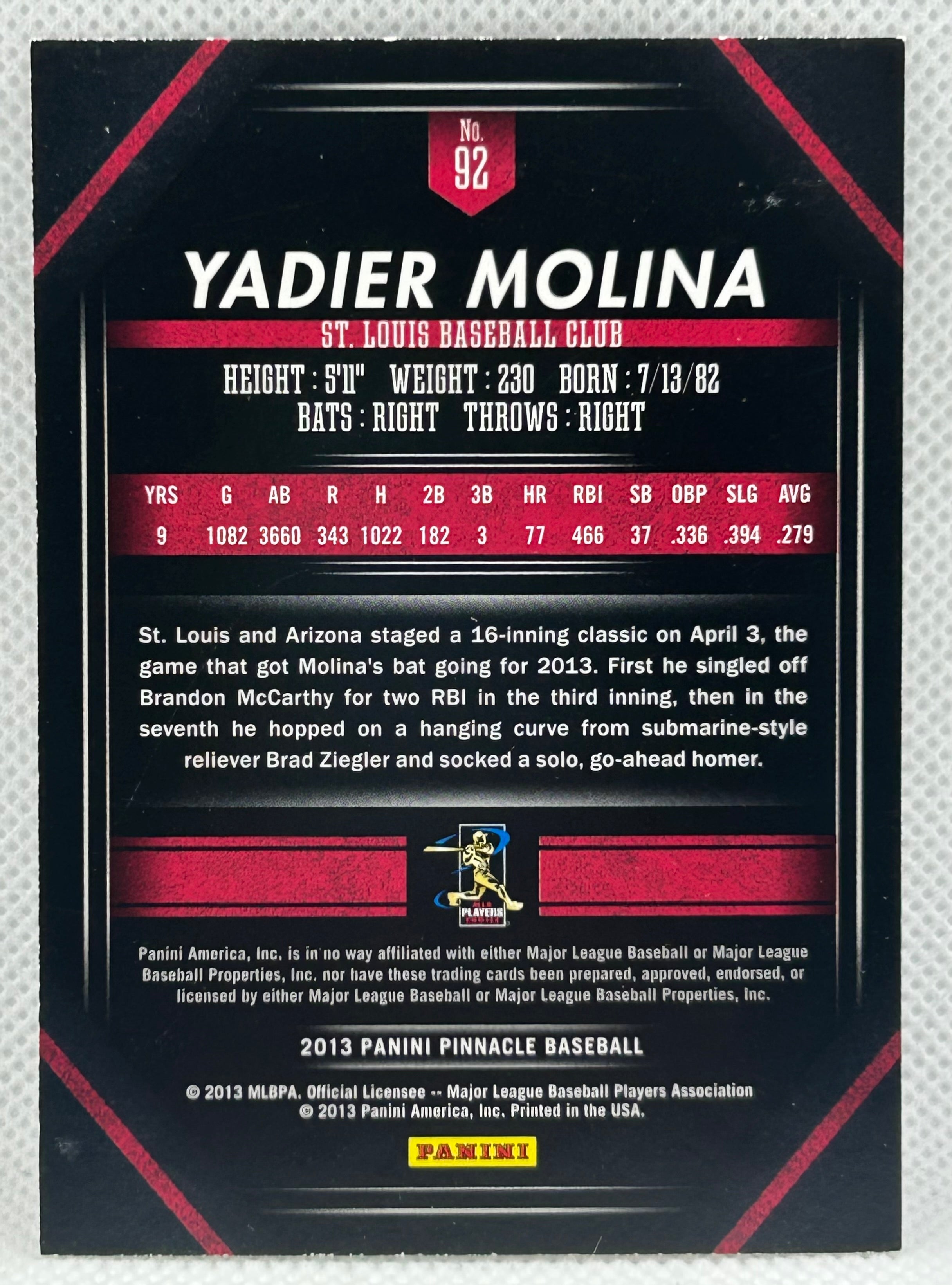 2013 PANINI YADIER MOLINA #92