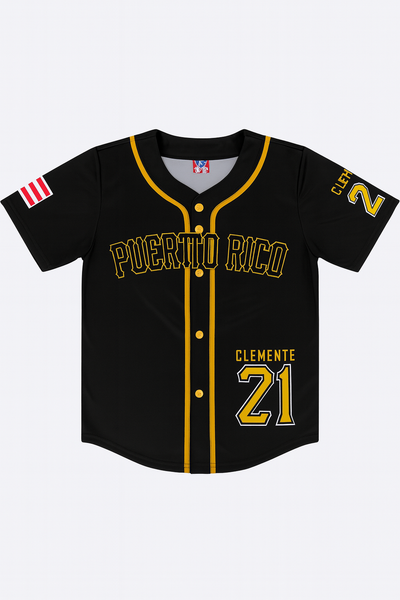 ROBERTO CLEMENTE PUERTO RICO BASEBALL BLACK JERSEY ADULTS