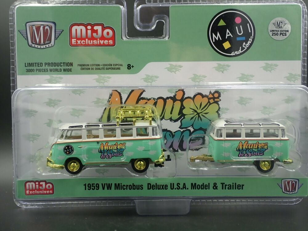 1/64 1959 VOLKSWAGEN MICRO BUS DELUXE U.S.A. MODEL & TRAILER - MAUI "CHASE" LIMITED EDITION