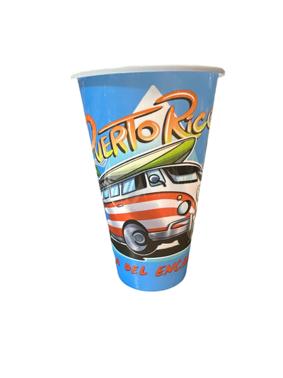 PLASTIC CUP WITH VOLKSWAGEN VAN DESIGN - VASO PLASTICO DE PUERTO RICO CON DISEÑO DE VAN VOLKY