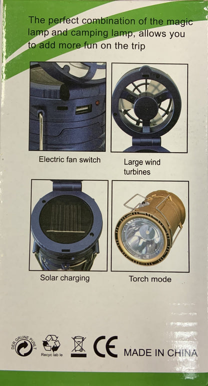 Lampara / linterna / abanico con placa solar - Multi uso