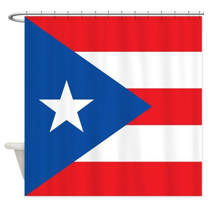 Cortina de baño con la bandera de Puerto Rico.