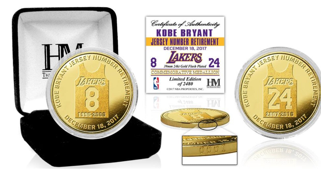 Kobe Bryant Jersey Number Retirement Gold Mint Coin