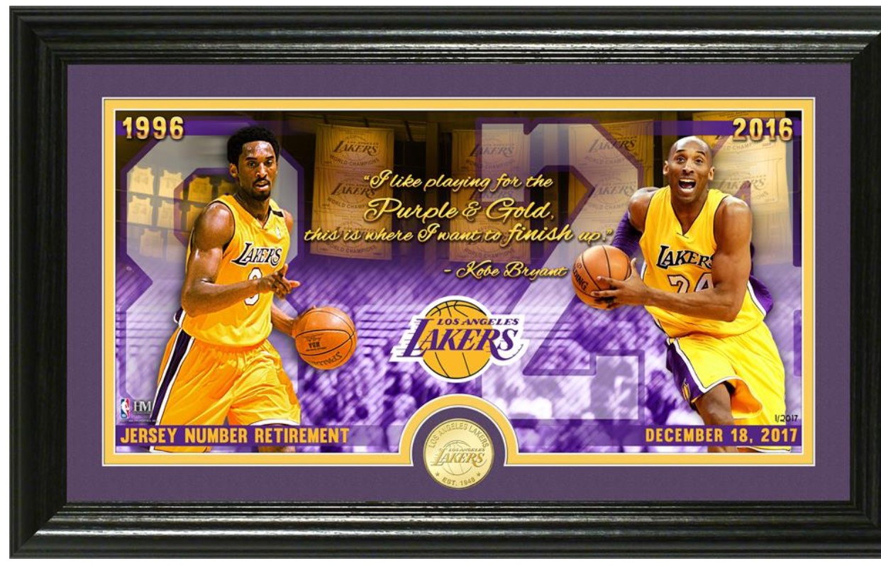 Kobe Bryant Jersey Number Retirement  “ Quote “ Pano Photo Mint