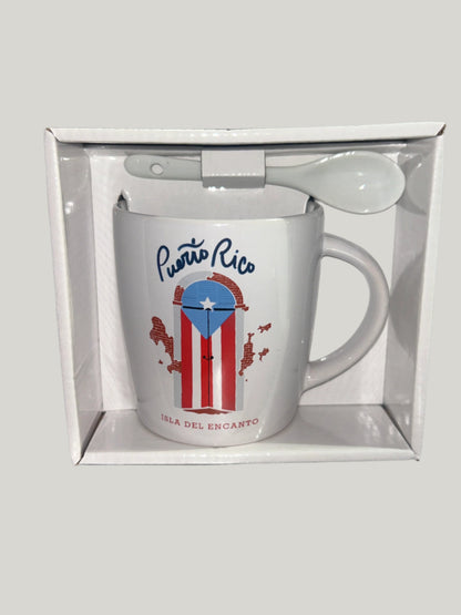 TAZA - PUERTA VIEJO SAN JUAN CON CUCHARA Y CAJA