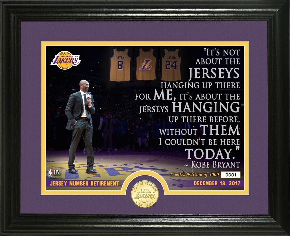 Cuadro Kobe Bryant con moneda “Jersey retirement ceremony quote 13” x 16”