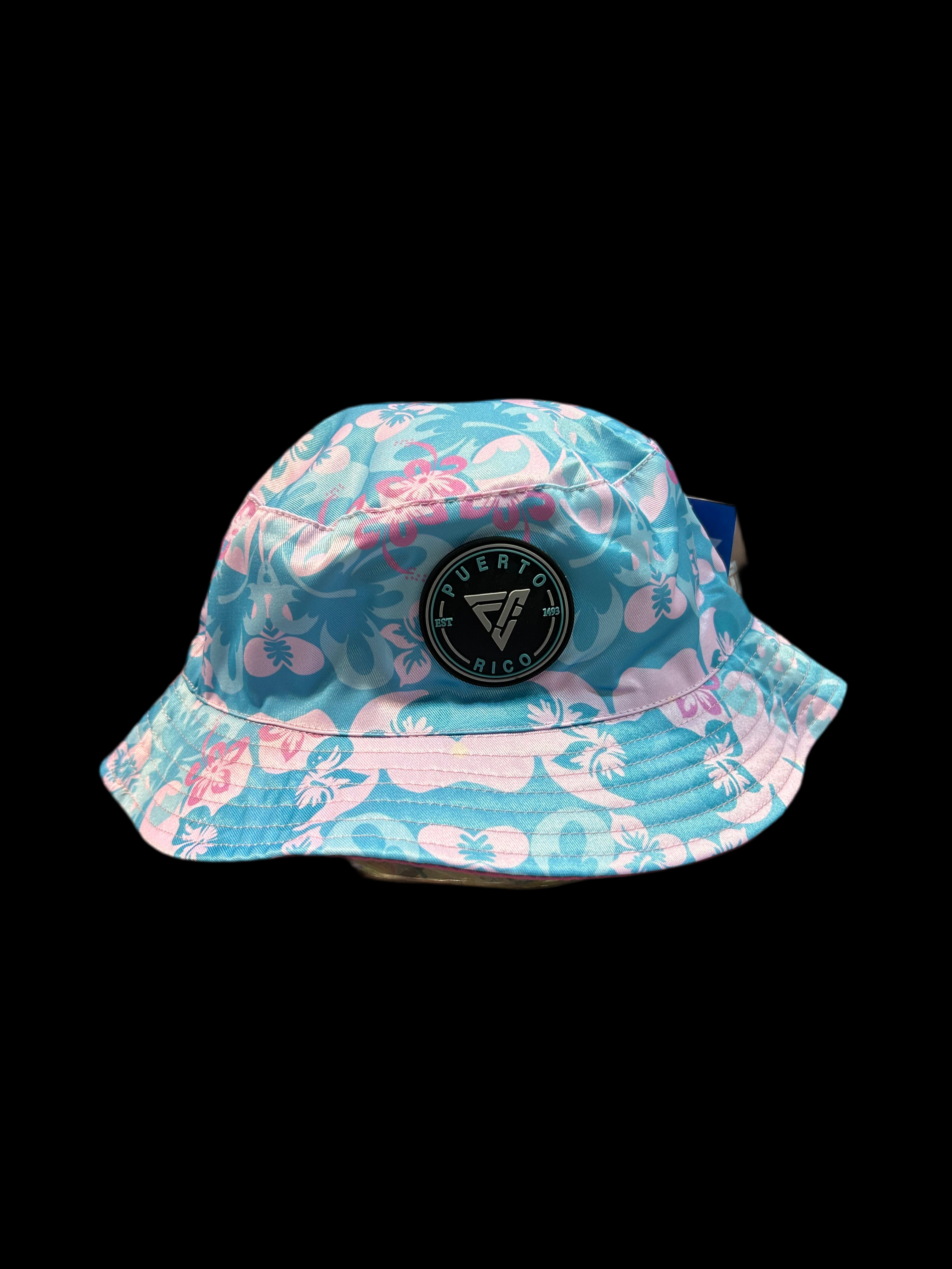 SOMBRERO REVERSIBLE DE PUERTO RICO- PUERTO RICO FLOWER BUCKET HAT REVERSIBLE PINK AND BLUE